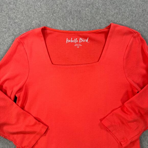 Isabella Bird Square Neck Top Women's X-Small Coral Pima Cotton 3/4 Sleeve - Picture 3 of 8